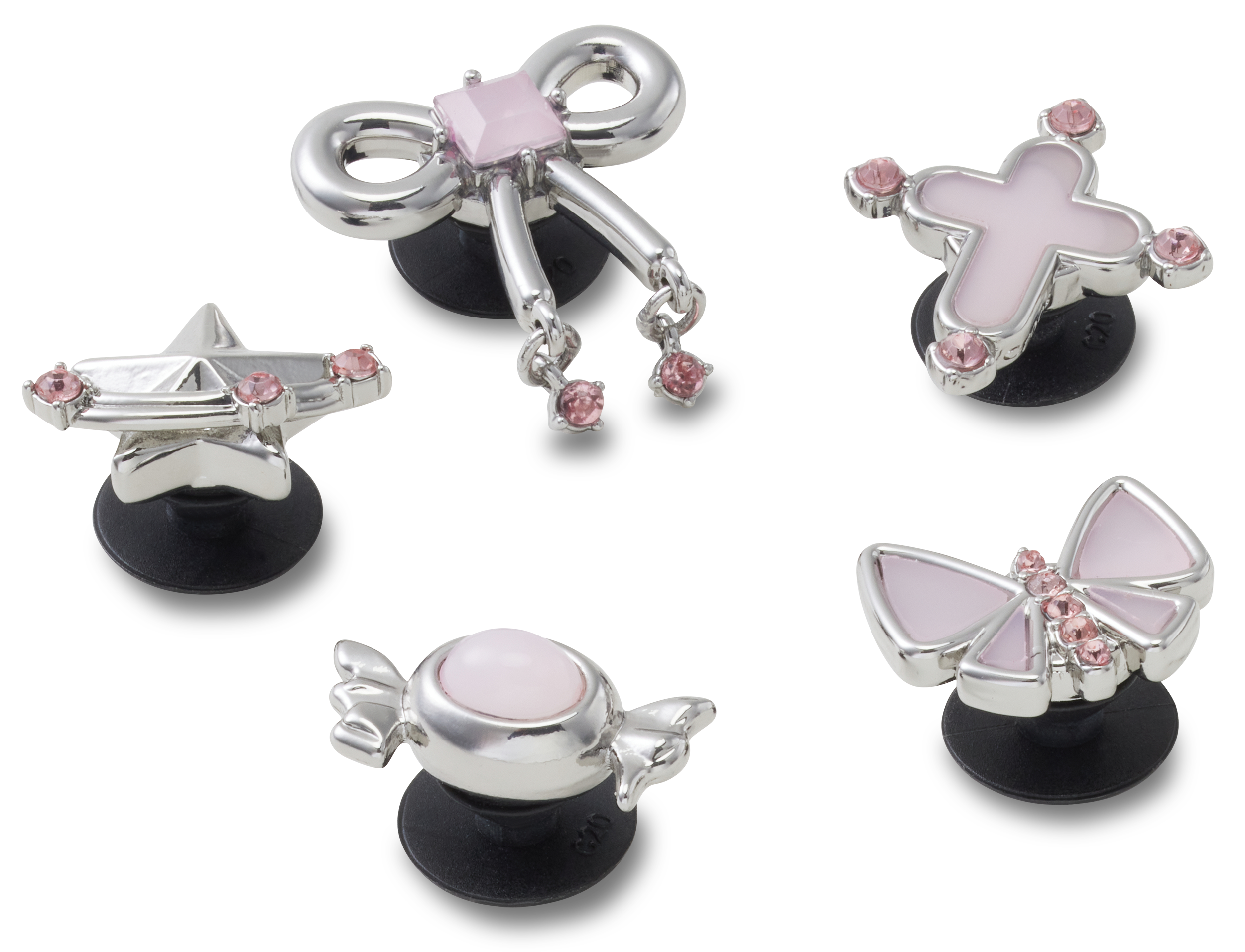 SILVER AND PINK 5 PACK JIBBITZ CHARMS image number null