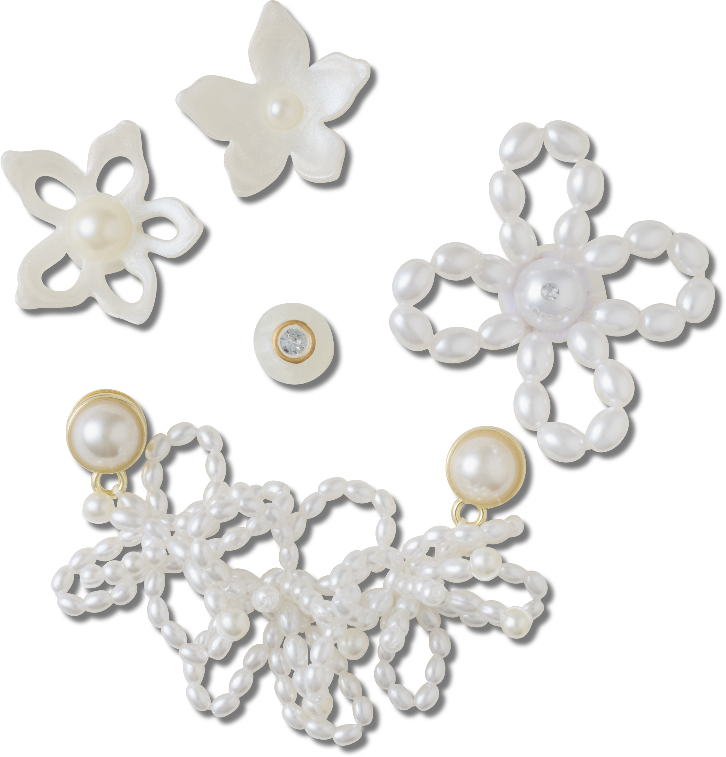 WHITE PEARL BEADED 5 PACK JIBBITZ CHARMS