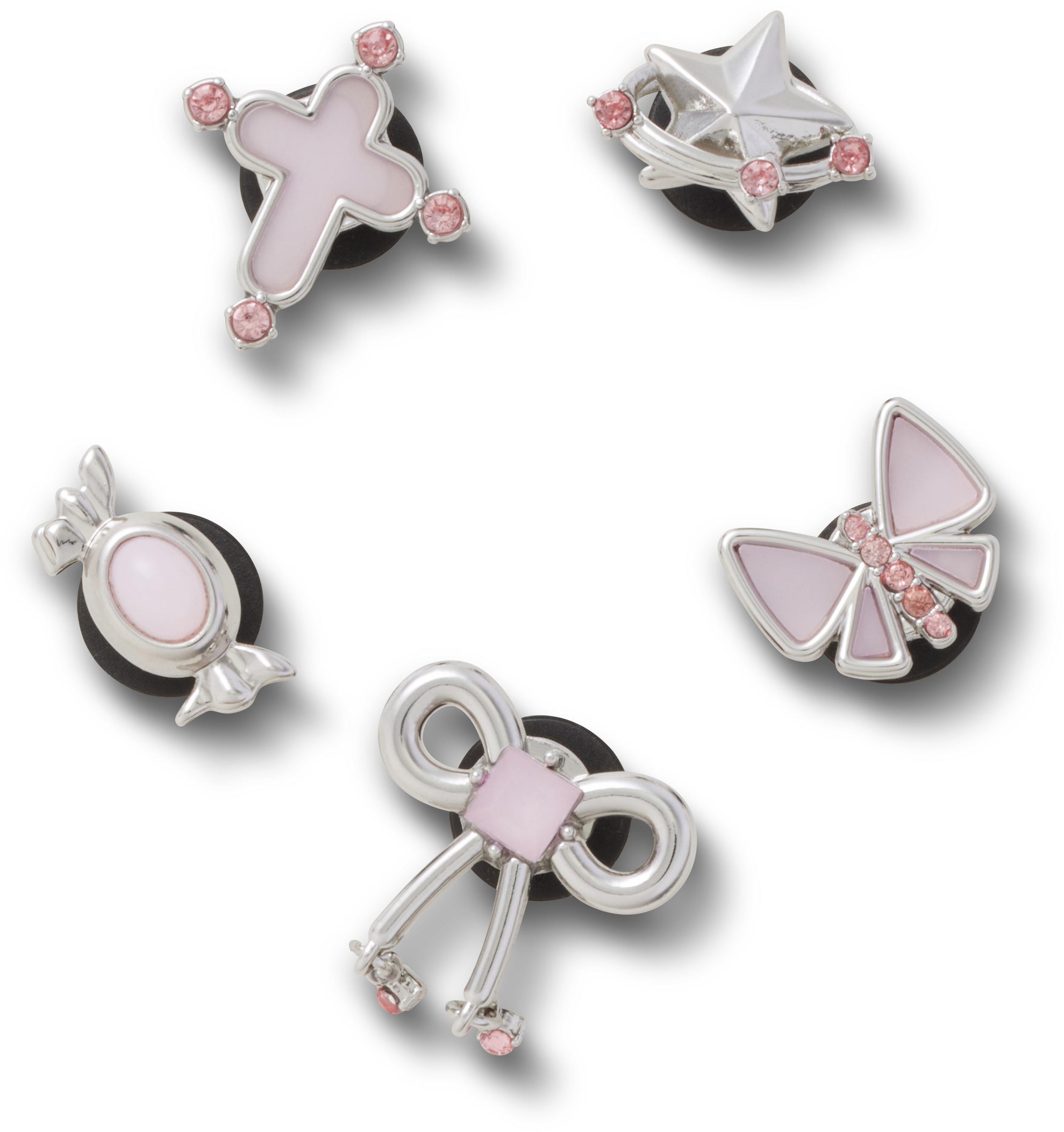SILVER AND PINK 5 PACK JIBBITZ CHARMS
